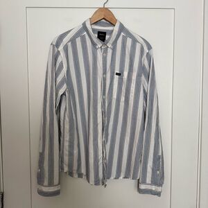 RVCA Shirt Mens Sz M Blue White Slim Fit Striped Button Down Long Sleeve Preppy